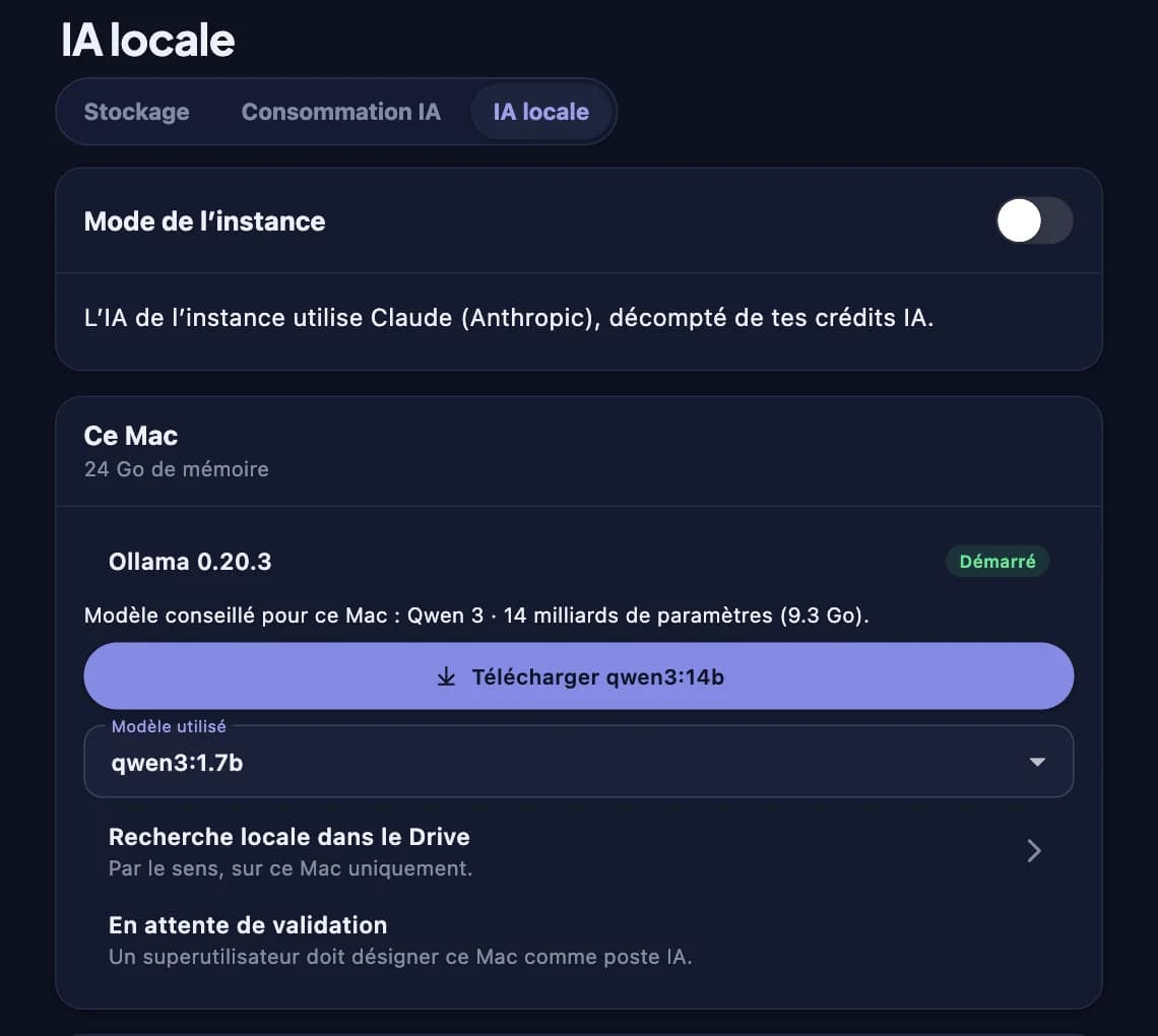 L'assistant de l'IA locale, servi par Ollama sur le Mac.